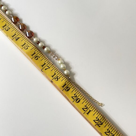 Artisan Amber Color Glass White Faux Pearl Beaded Necklace Earrings Set Stunning - Picture 8 of 8